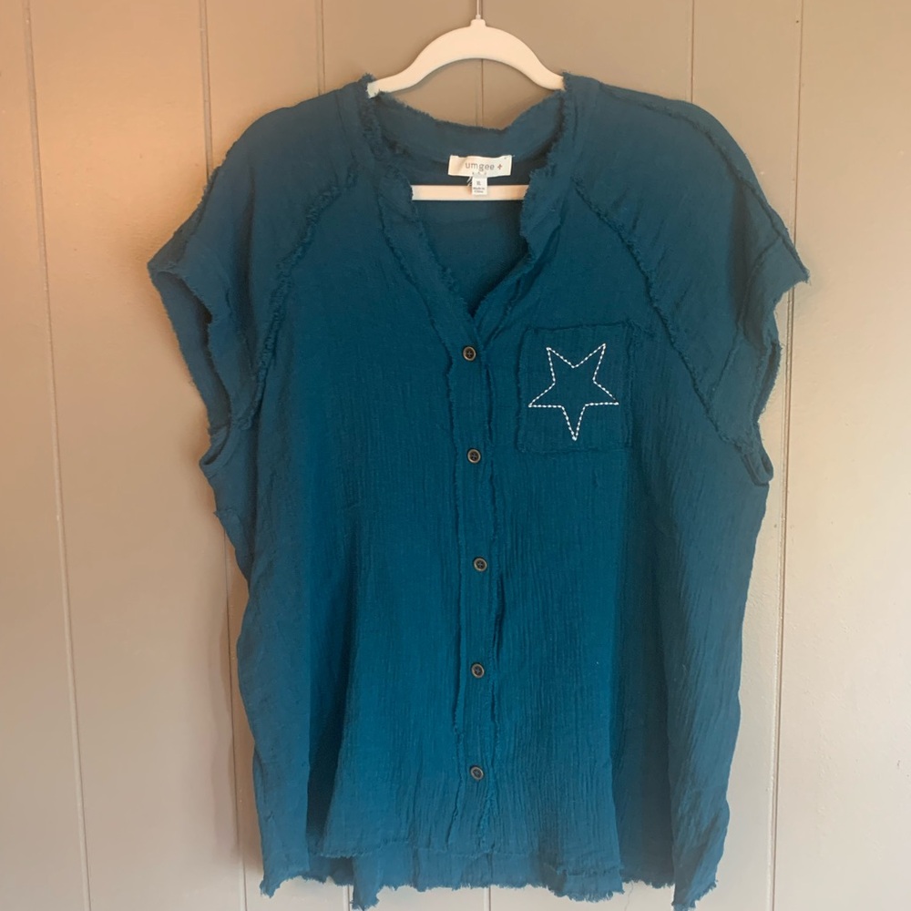 Umgee Teal Button-Down Shirt with Star Accent